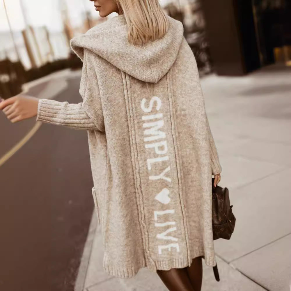 Oversized Hooded Letter Duster Cardigan