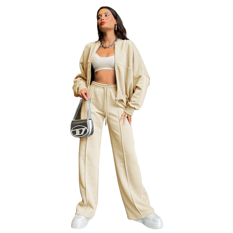 Women's Oversized Zip Up Hoodie Wide Leg Pants Set