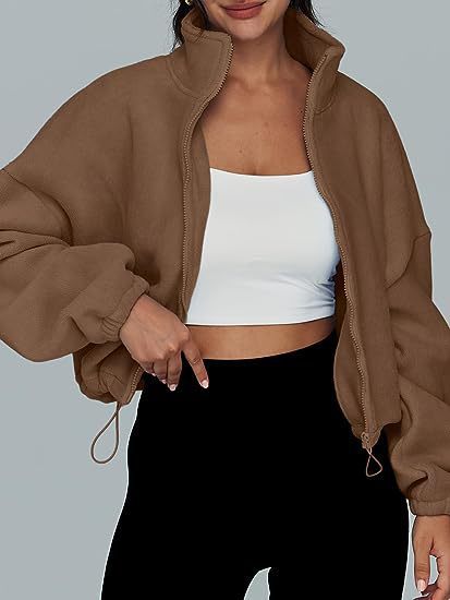 Women's Oversized Fleece Zip Up Stand Collar Jacket