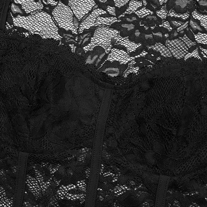 Lace Bodysuit Long Sleeve Square Neck Fitted Top