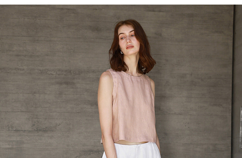 High-End Linen Vest Top Womens Reversible Sleeveless Casual