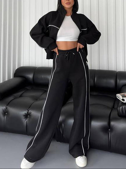Womens Two Piece Striped Zip Up Sweatshirt Pants Set