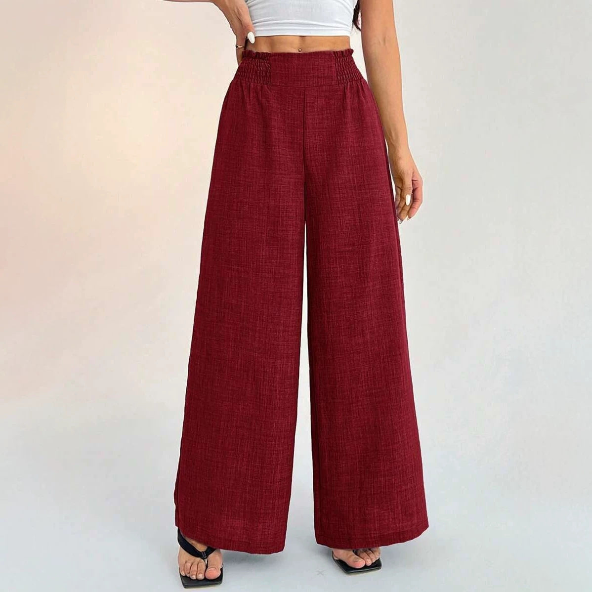 Women's Smocked High Waist Wide Leg Casual Pants