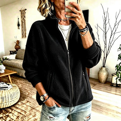 Women's Oversized Fleece Full Zip Jacket Stand Collar