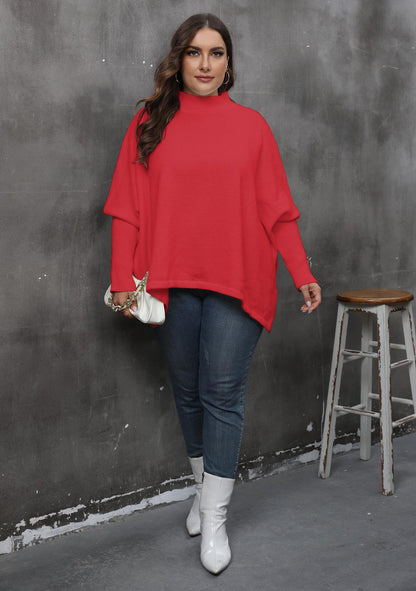 Women's Loose Split Bat Sleeve Semi-turtleneck Sweater