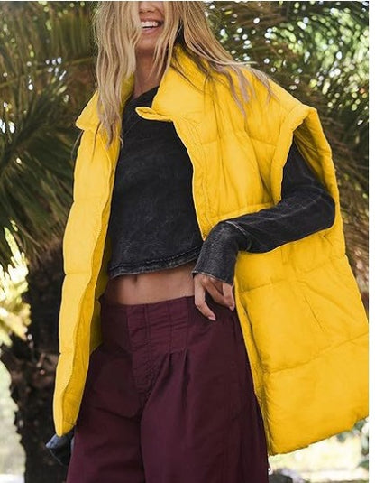 Women's Oversized Longline Puffer Vest Zip Up Pockets