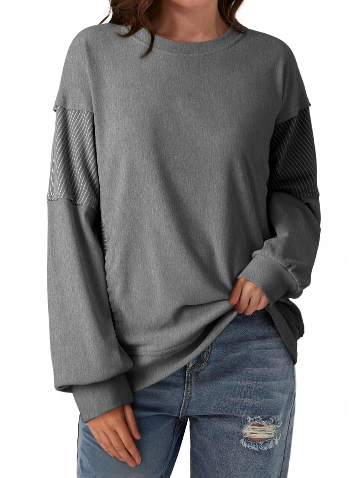 Colorblock Striped Sweatshirt Women Casual Pullover Top