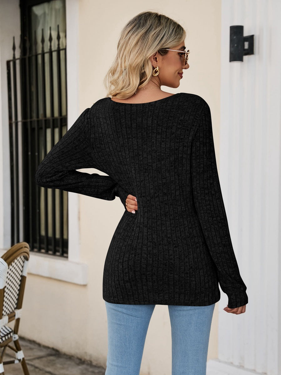 Long Sleeve Square Collar Casual Top