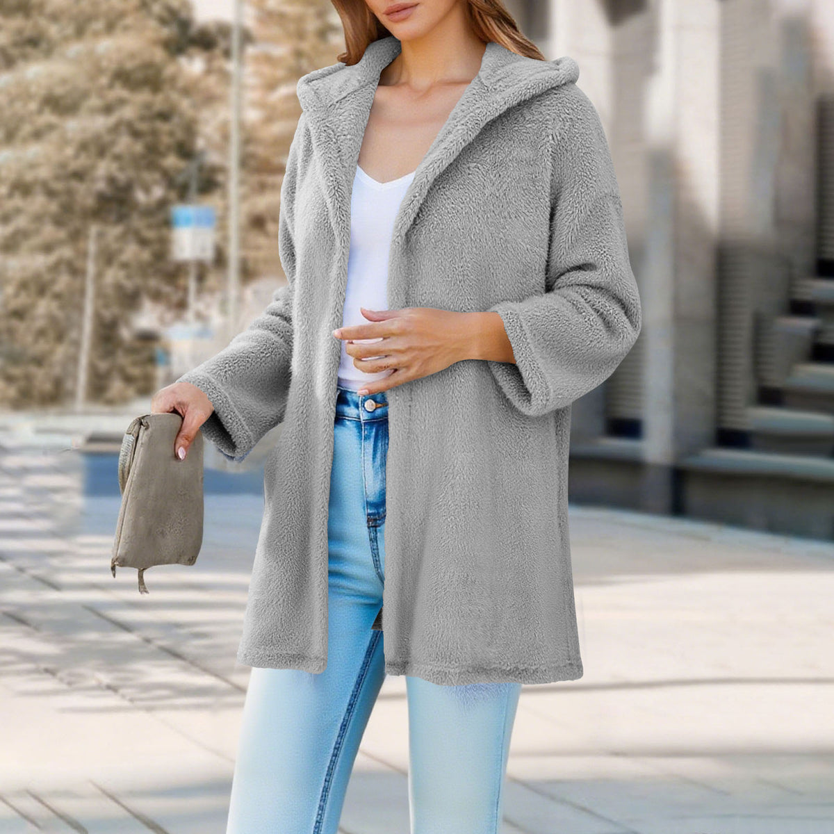 Oversized Sherpa Hooded Cardigan Open Front Coat