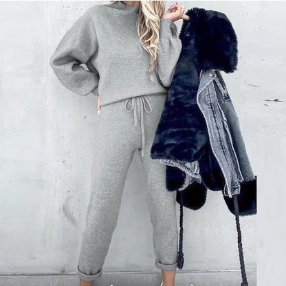 Women's Fleece Mock Neck Drawstring Sweatsuit Set