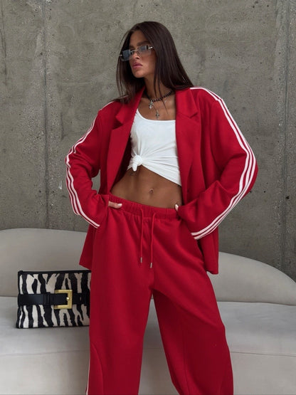 Women's Oversized Track Jacket Wide Leg Pants Matching Set