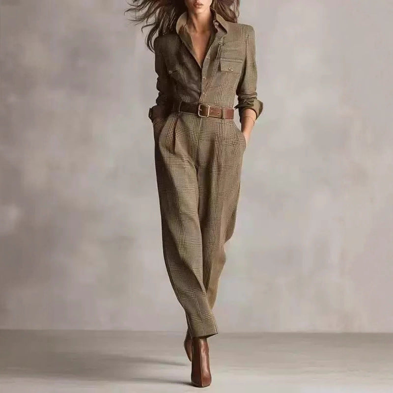 Women's Plaid Belted Utility Jumpsuit