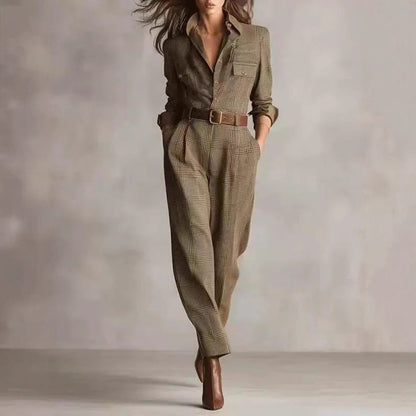 Women's Plaid Belted Utility Jumpsuit