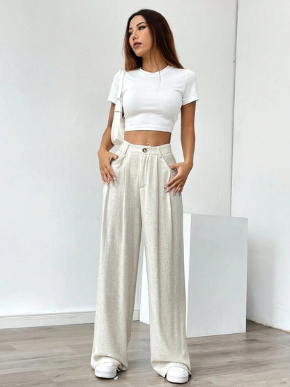 Women's High-Waist Wide-Leg Linen Pants – Casual Loose Summer Trousers