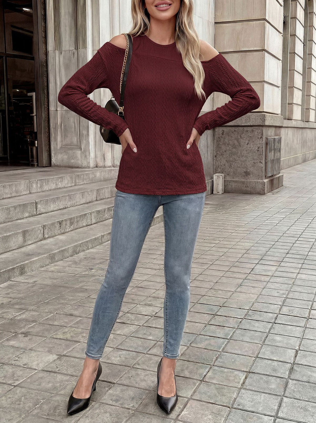 Women's Cold Shoulder Long Sleeve Tunic Top Loose Casual