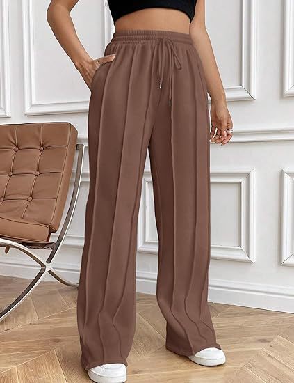 High Waist Cotton Wide Leg Drawstring Pants