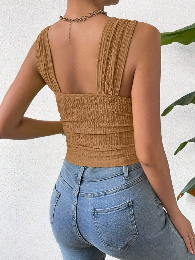 Square Neck Sleeveless Smocked Crop Tank Top