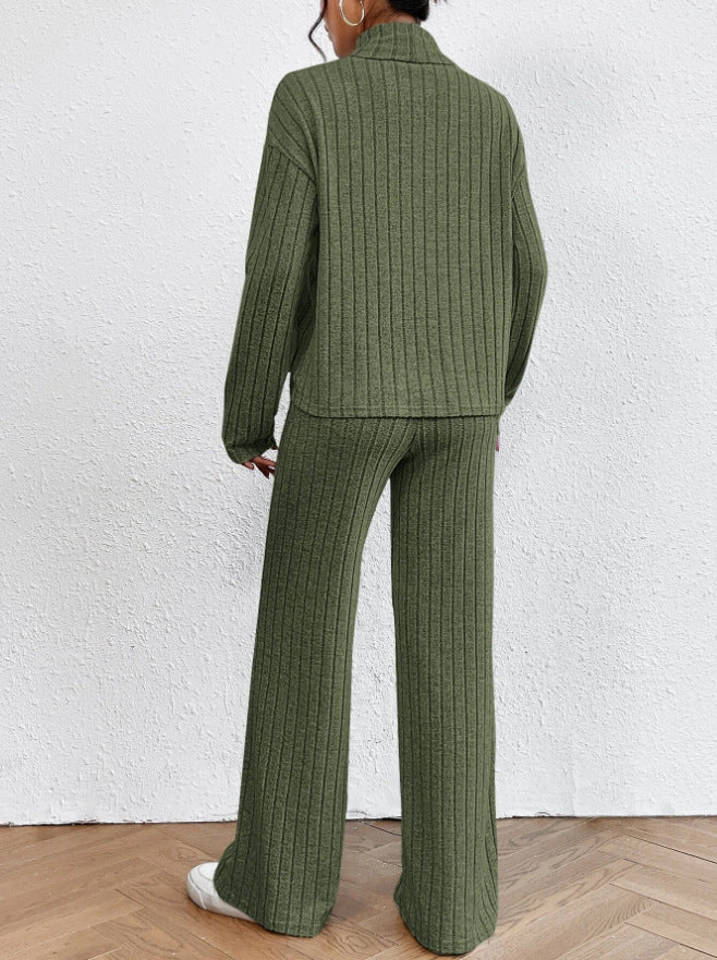 Women's Ribbed Turtleneck Two Piece Pants Set