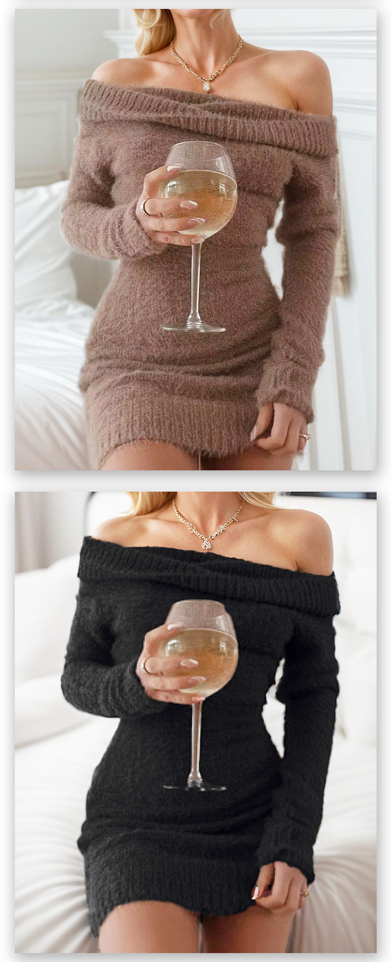 Off Shoulder Fuzzy Sweater Dress Bodycon Long Sleeve
