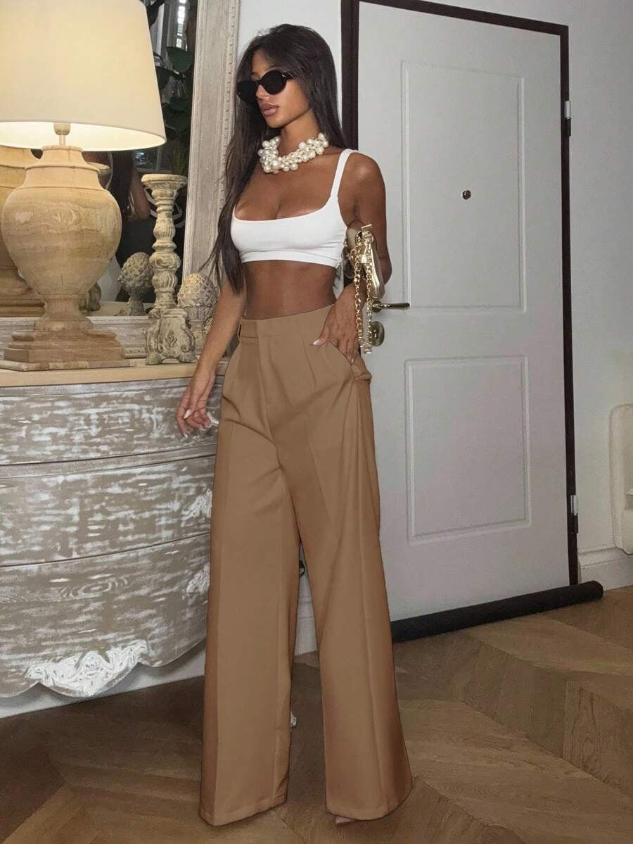 High Waisted Wide Leg Dress Pants Casual Work Trousers