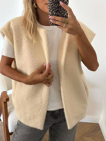 Women's V-Neck Open Front Oversized Wool-Blend Vest