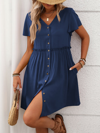 Bohemian V-Neck Ruffle Dress