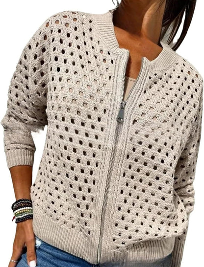 Women's Crochet Zip Up Cardigan Sweater