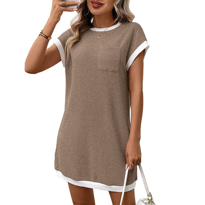 Navy Contrast Trim Pocket T Shirt Dress Casual Shift