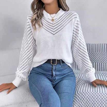 Women's Crochet Balloon Sleeve Pullover Sweater