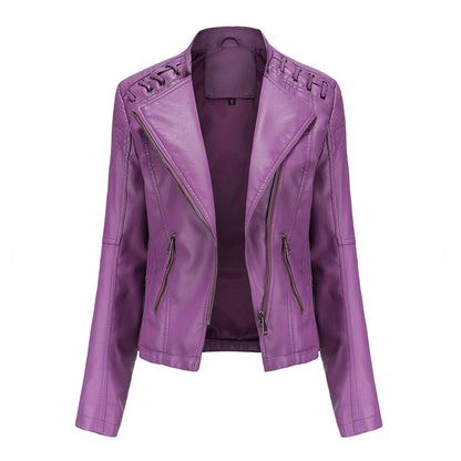 Womens Faux Leather Moto Jacket Slim Fit