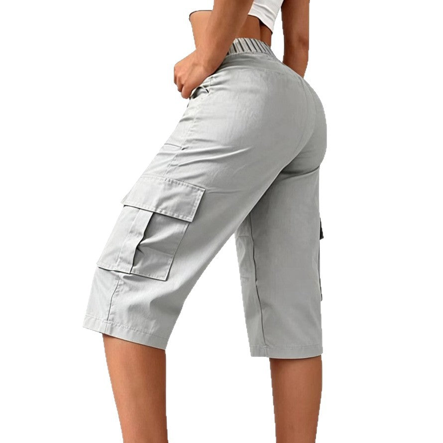 Women's High Waist Cargo Pants Cropped Wide Leg