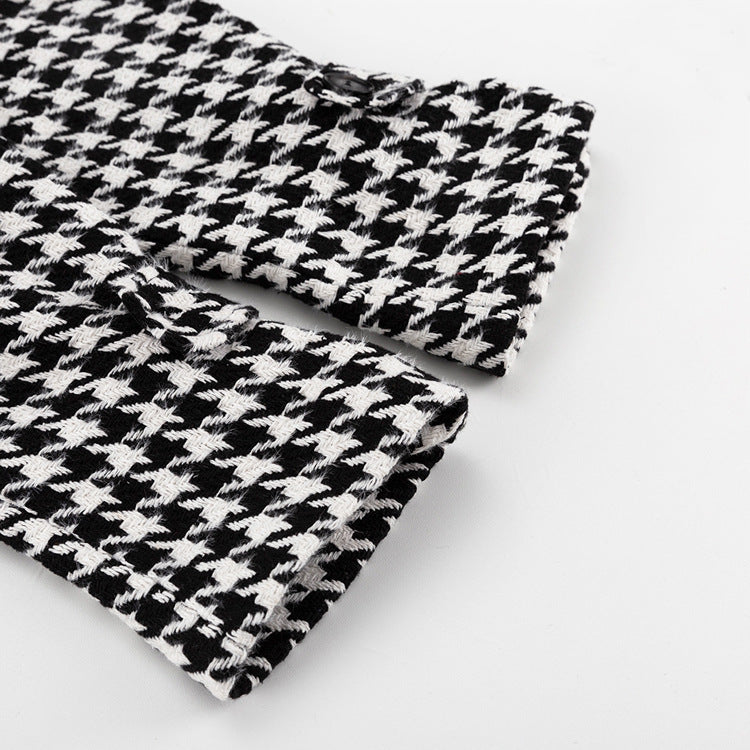 Women's Houndstooth Maxi Winter Coat Double Breasted Belted