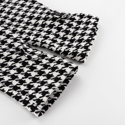 Women's Houndstooth Maxi Winter Coat Double Breasted Belted