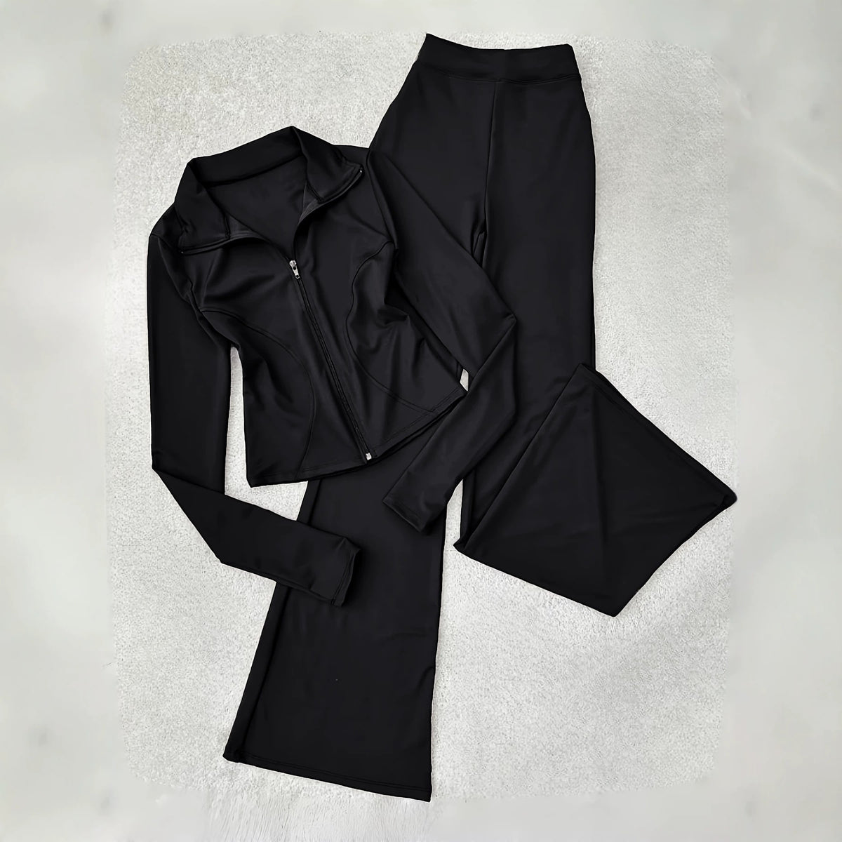 Women's Two Piece Zip Up Jacket & Flare Pants Set