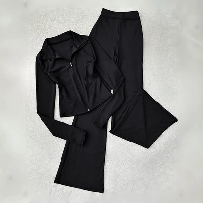 Women's Two Piece Zip Up Jacket & Flare Pants Set
