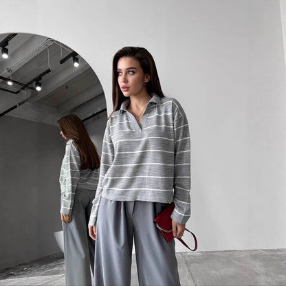 Women's Oversized Striped V-Neck Knit Sweater