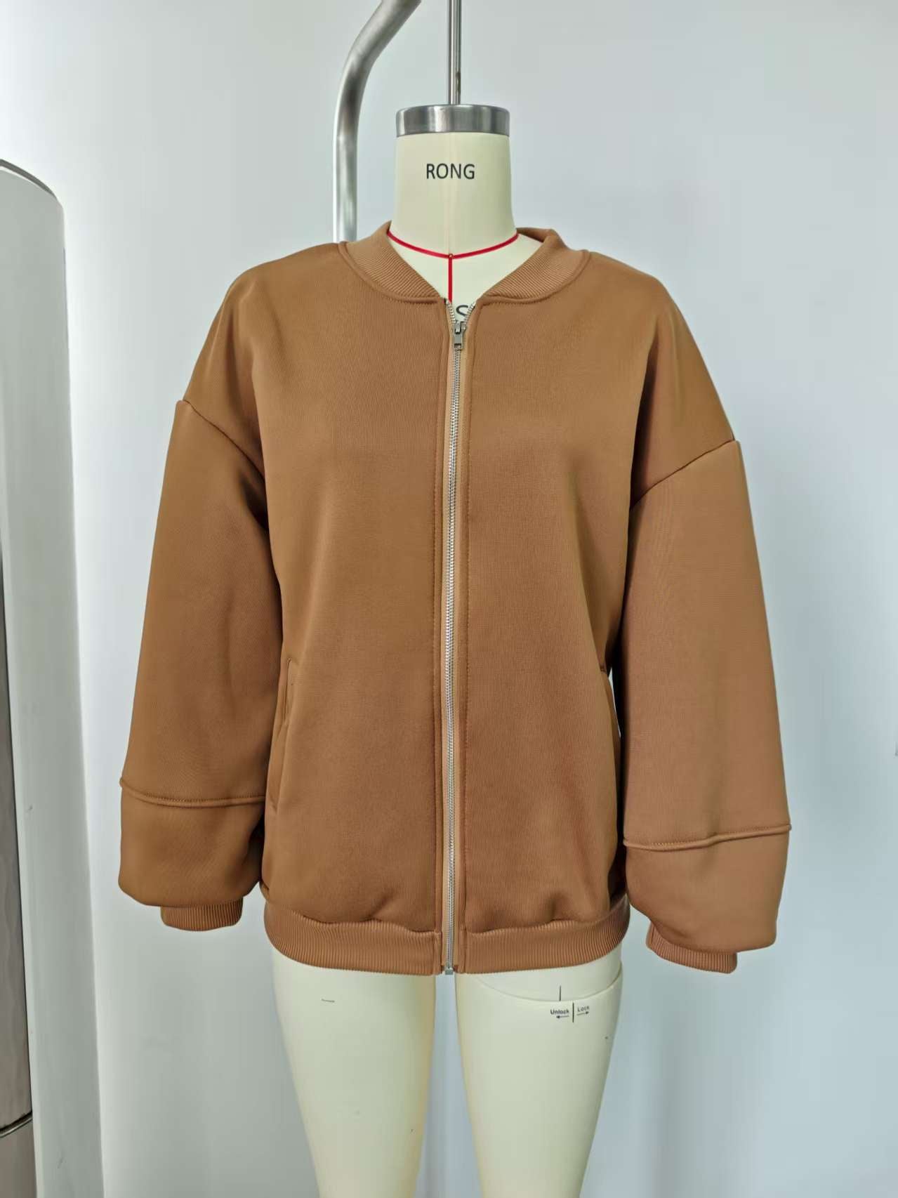 Women's Oversized Zip Up Bomber Jacket Lantern Sleeve