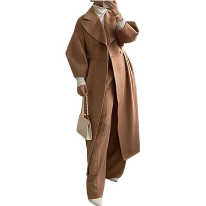 Women Wool Coat Double Breasted Balloon Sleeve Notch Lapel