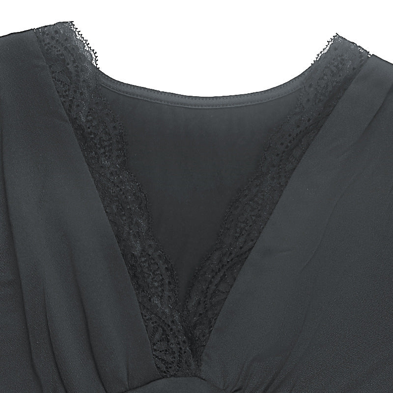Lace V-Neck Long Sleeve Slit A-Line Maxi Dress