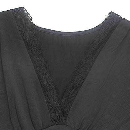 Lace V-Neck Long Sleeve Slit A-Line Maxi Dress
