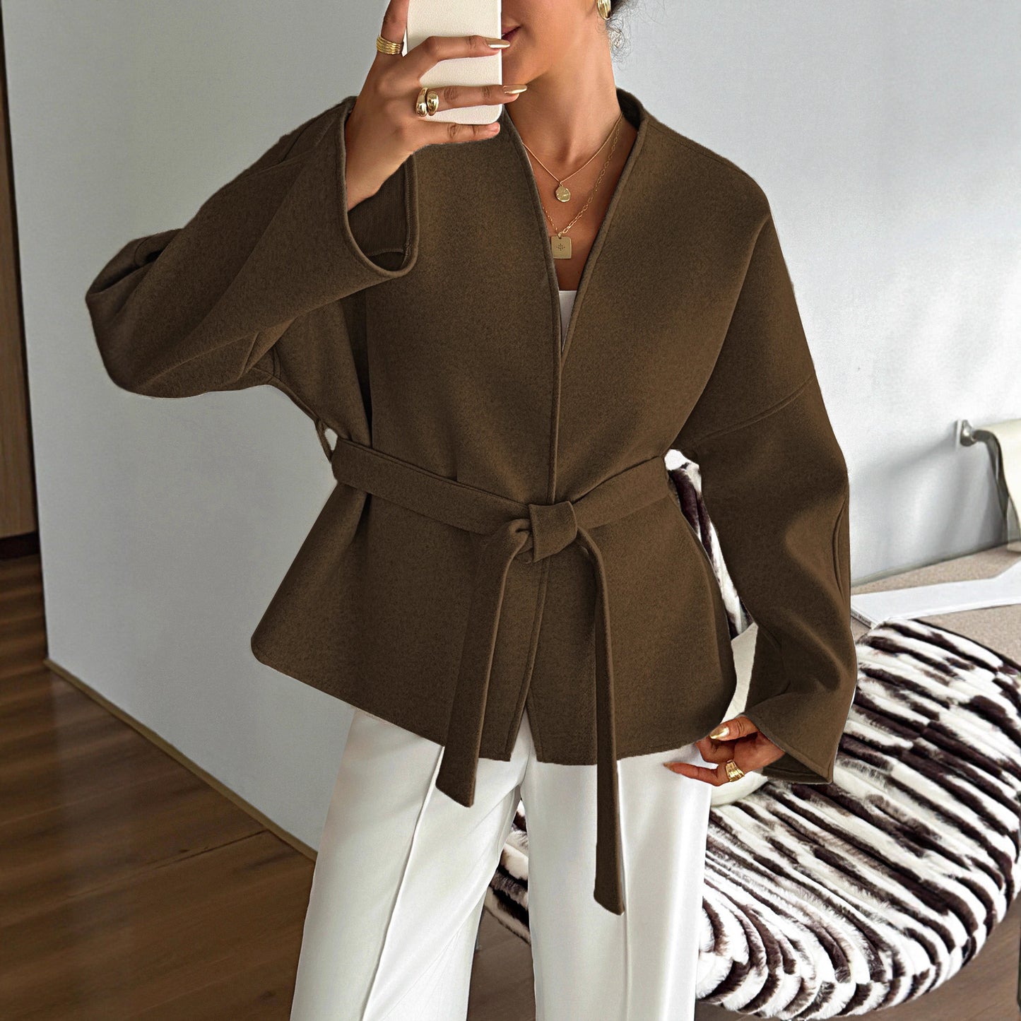 Women's Belted Wrap Blazer Long Sleeve Casual Jacket