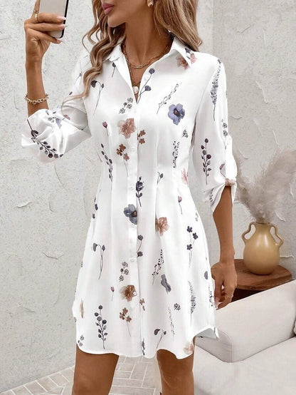 Women's Floral Button Down Shirt Dress Long Sleeve Collared