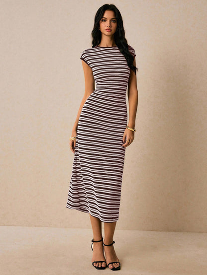 Striped Knit Bodycon Maxi Dress Casual Summer Outfit
