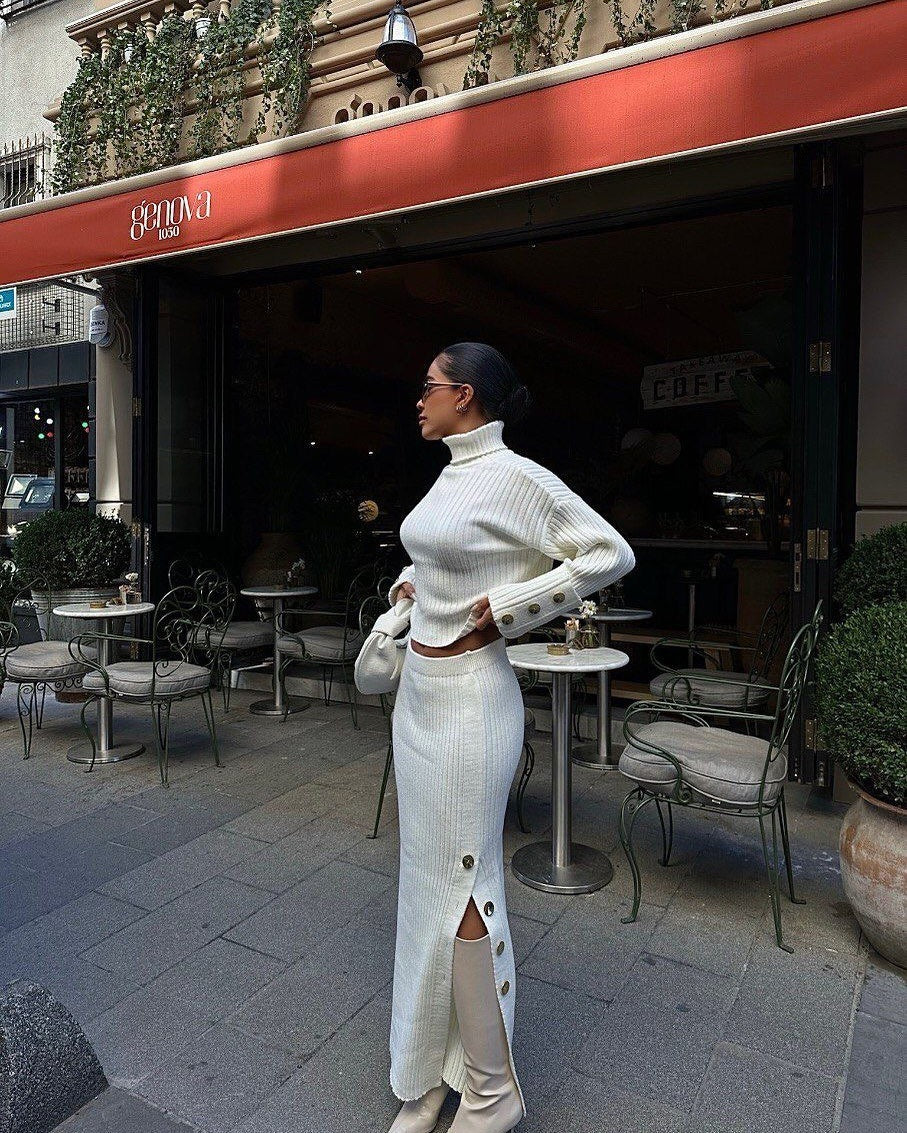 Women's Turtleneck Knit Sweater Maxi Skirt Set