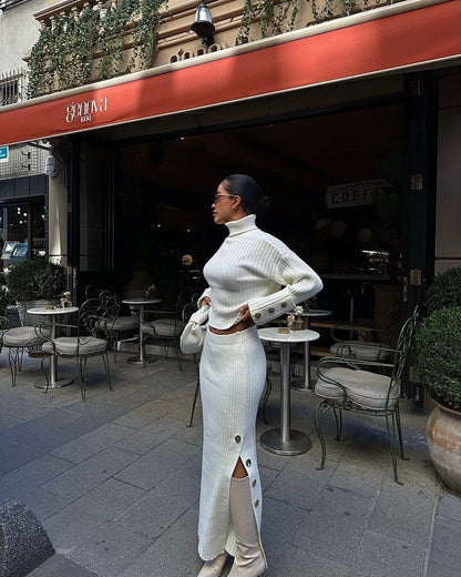 Women's Turtleneck Knit Sweater Maxi Skirt Set