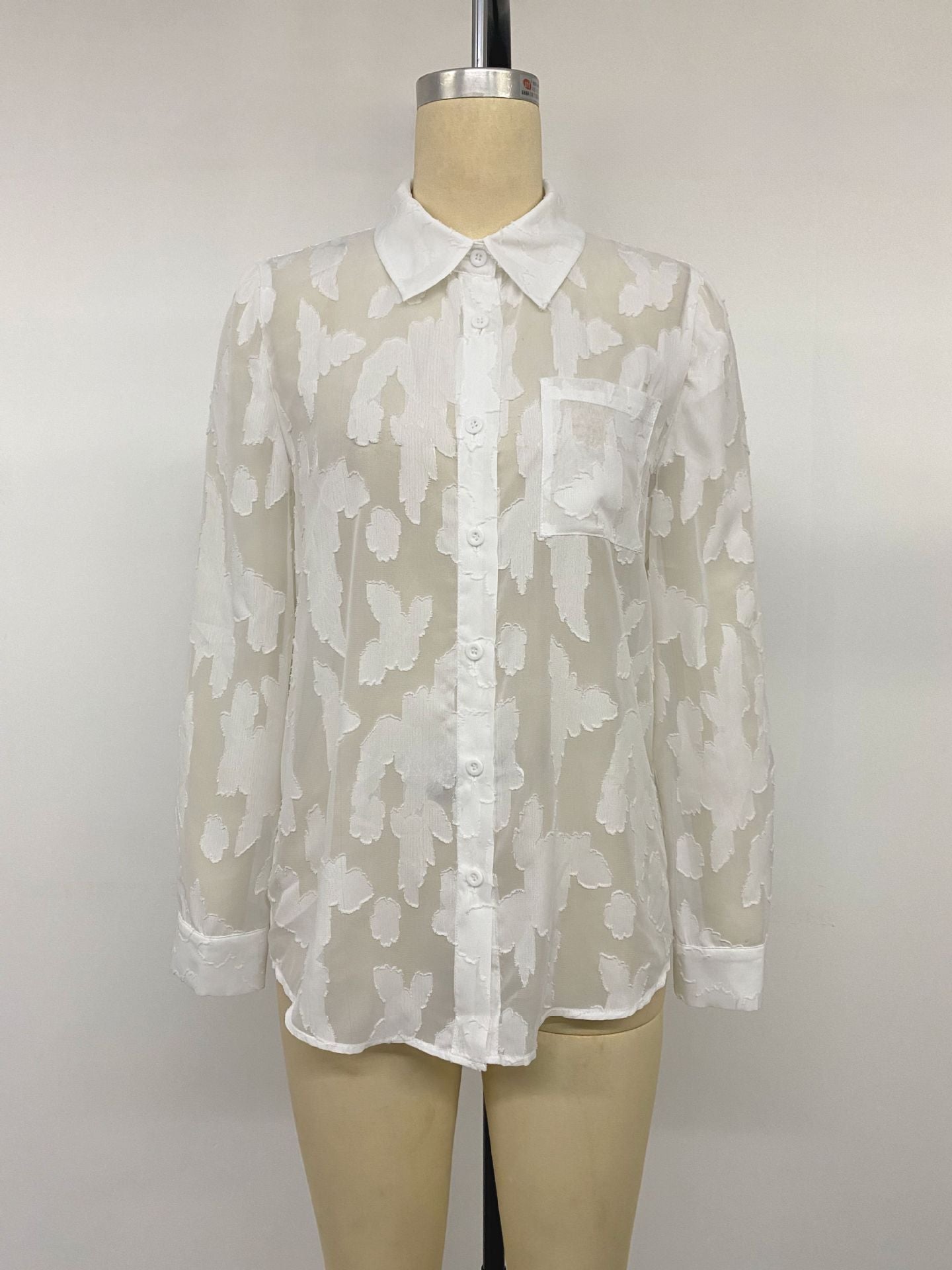 Women's Oversized Sheer Jacquard Button Up Blouse