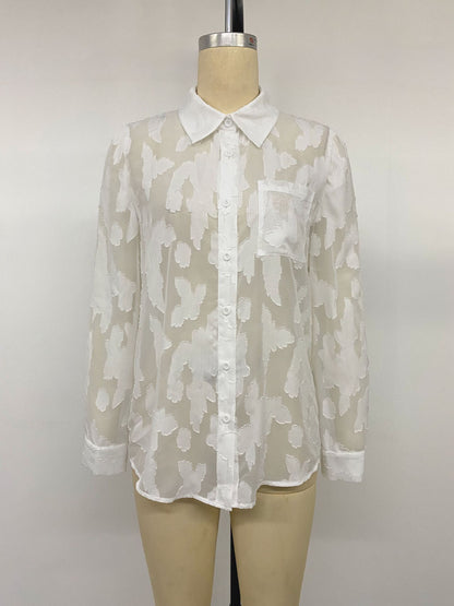 Women's Oversized Sheer Jacquard Button Up Blouse