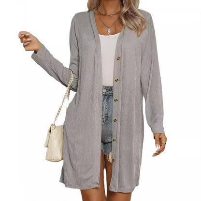 Women's Long Sleeve Button Front Long Cardigan