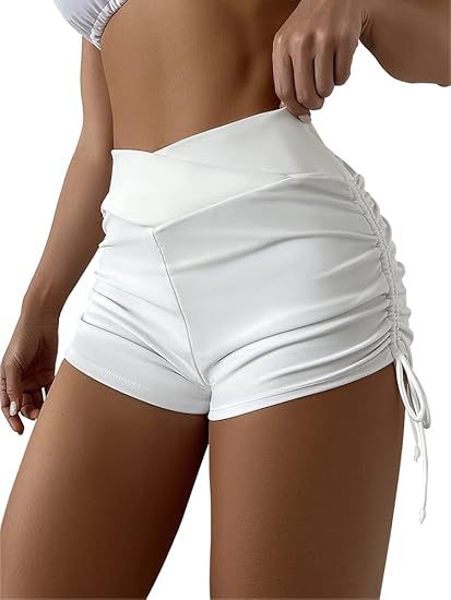 Women's High-Waist Ruched Bikini Shorts – Summer Swim Bottoms