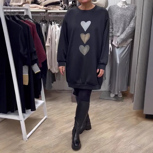 Oversized Heart Sweatshirt Dress Women Long Sleeve Pockets